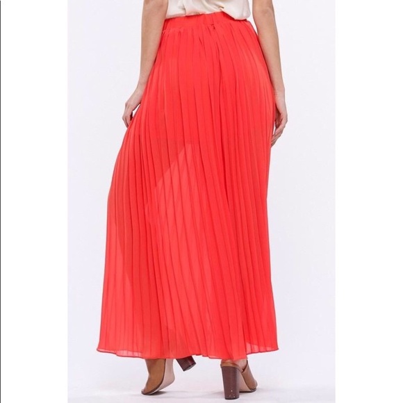 Orange Chiffon Pleated Wide Leg Pants - Picture 2 of 6